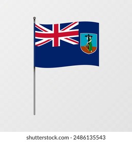 Montserrat flag on flagpole. Vector illustration.