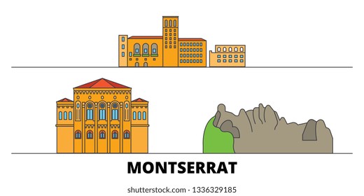 Montserrat flat landmarks vector illustration. Montserrat line city with famous travel sights, skyline, design. 