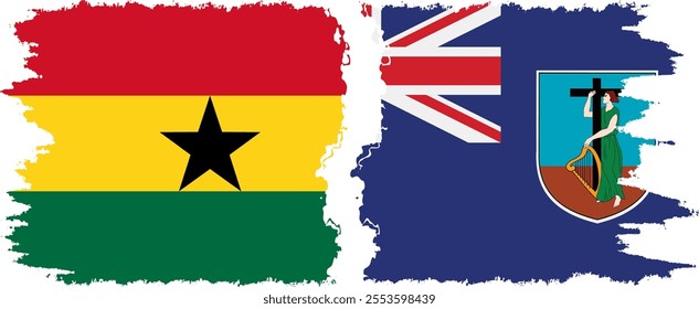 Montserrat and Ghana grunge flags connection, vector