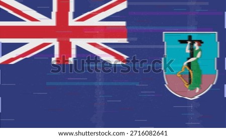 Montserrat glitch flag vector, RGB split distortion, digital abstract video frame illustration