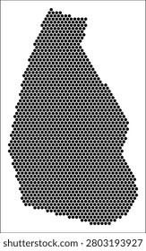 Montserrat hexagon map. Plain black and white dotted shape template. Country tiny hexagon cells. Montserrat flat honeycomb template. Vector Illustration.