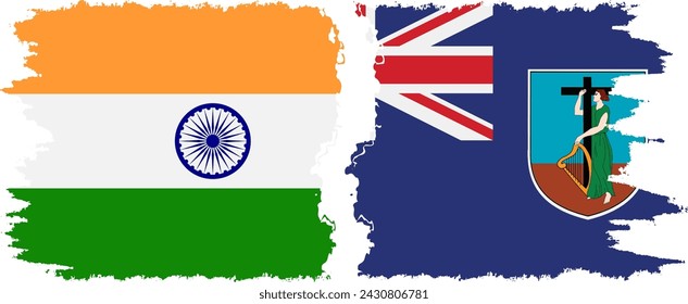Montserrat and India grunge flags connection, vector