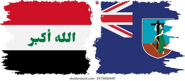 Montserrat and Iraq grunge flags connection, vector