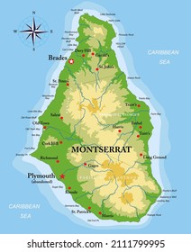 Montserrat island highly detailed physical map