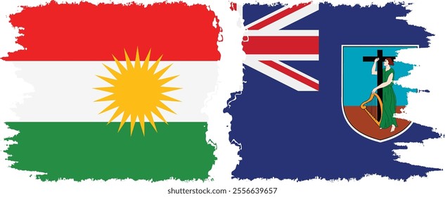 Montserrat and  Kurdistan grunge flags connection, vector