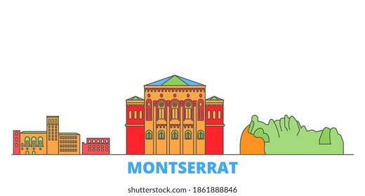 Montserrat line cityscape, flat vector. Travel city landmark, oultine illustration, line world icons