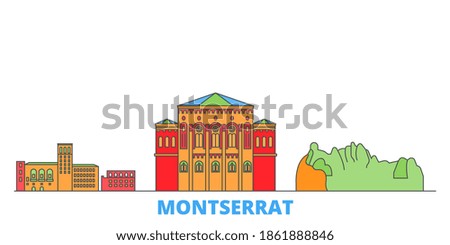 Montserrat line cityscape, flat vector. Travel city landmark, oultine illustration, line world icons