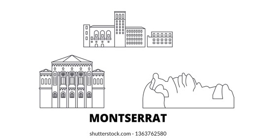 Montserrat line travel skyline set. Montserrat outline city vector illustration, symbol, travel sights, landmarks.