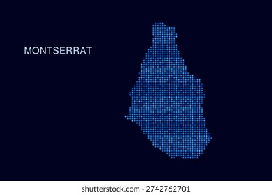 Montserrat Map - Blue Dotted Halftone Vector Illustration on Dark Navy Background, Abstract Circle Grid Silhouette Design for Infographic and Modern Presentation Use.