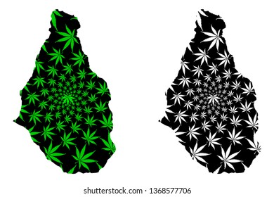 Montserrat - Map Is Designed Cannabis Leaf Green And Black, Montserrat Island Map Made Of Marijuana (marihuana,THC) Foliage,