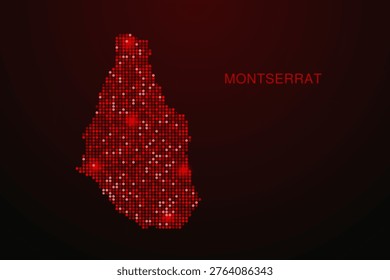 Montserrat Map - Digital dotted map with glowing red points on dark background, modern technology style, abstract data network design, clean minimal vector illustration.