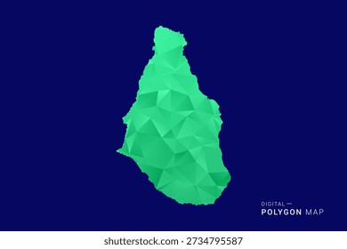 Montserrat Map - low poly polygon vector, geometric triangulated silhouette in green and blue tones, clean modern style, isolated background for infographic use.