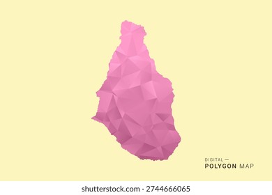 Montserrat Map - Low poly polygon map design in soft pink pastel gradient on beige background, modern minimal geometric style, clean digital vector illustration.