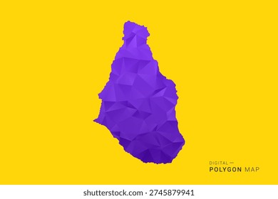 Montserrat Map - Low poly polygon map in vibrant purple gradient on bold yellow background, modern minimal geometric style, clean digital vector illustration.