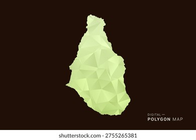 Montserrat Map - Low poly polygon map in soft light green gradient on dark brown background, modern minimal geometric style, clean abstract vector illustration design.
