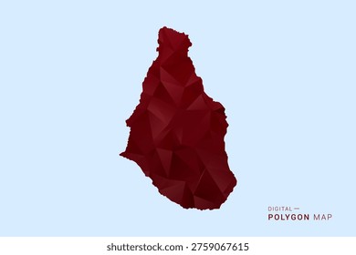 Montserrat Map - Low poly polygon map in deep red gradient on light blue background, modern minimal geometric design, vector illustration with faceted triangulated style.