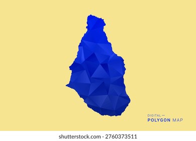 Montserrat Map - Low poly polygon map in deep blue gradient on soft beige background, modern minimal geometric design, clean abstract vector illustration with faceted triangulated style.