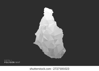 Montserrat Mapa - Ilustración vectorial de estilo polígono en diseño geométrico bajo poli negro, gris y blanco, silueta mínima, aislado para infografía.
