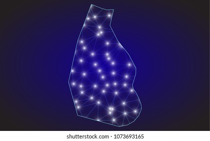 Montserrat map of polygonal mosaic lines network, rays and space stars of vector illustration