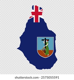 Montserrat map silhouette with flag.