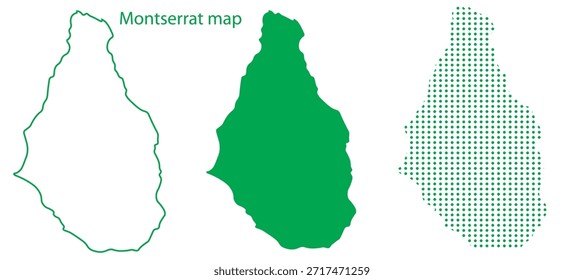 Conjunto de Vectores de mapa de Montserrat, Territorio británico de ultramar Silueta Silueta Formas verdes punteadas, Plantilla de infografía de Country de Montserrat, EPS editable Geografía de Montserrat