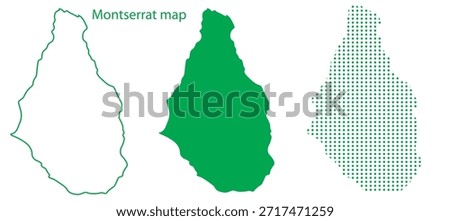 Montserrat Map Vector Set, British Overseas Territory Outline Silhouette Dotted Green Shapes, Montserrat Country Infographic Template, Editable EPS Montserrat Geography
