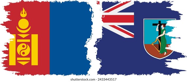 Montserrat and Mongolia grunge flags connection, vector