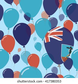 Montserrat National Day Flat Seamless Pattern. Flying Celebration Balloons in Colors of Montserratian Flag. Montserrat Patriotic Background with Celebration Balloons.