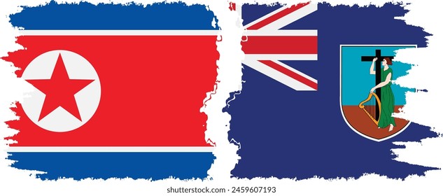 Montserrat and North Korea grunge flags connection, vector