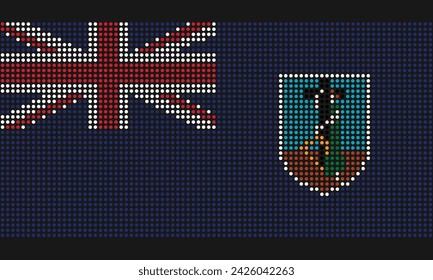 Montserrat official flag with grunge texture in mosaic dot style. Abstract pixel illustration of national flag with halftone effect for wallpaper. 