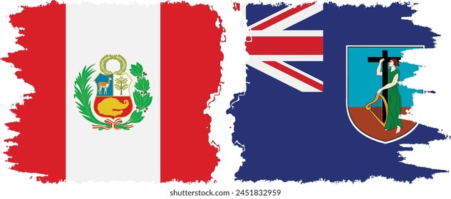 Montserrat and Peru grunge flags connection, vector