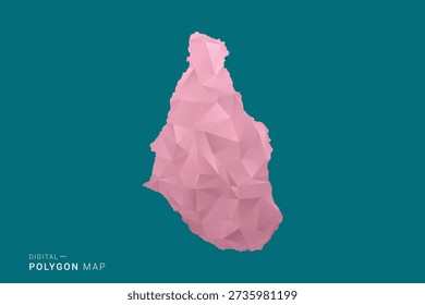 Montserrat polygon map vector illustration in low poly geometric style, soft pastel colors with pink and teal green tones, clean silhouette on solid background, ideal for infographic.