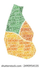 Montserrat region word cloud. Country shape design. Montserrat colored illustration. Region names collage cloud. Vector illustration.