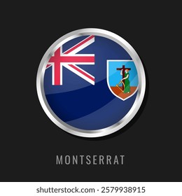 Montserrat round framed national flag. Circular glossy flag of Montserrat.Black Background.