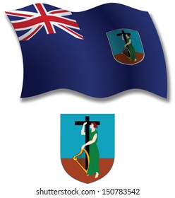 montserrat shadowed textured wavy flag and coat of arms against white background, vector art illustration, image contains transparency transparency