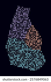 Montserrat, shape of the country build of colored cells. Digital style map of the Montserrat on dark background. Small size rounded square blocks. Artistic vector illustration.