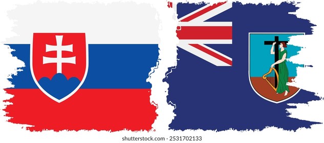 Montserrat and Slovakia grunge flags connection, vector