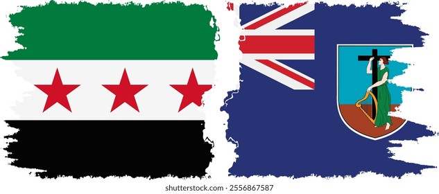 Montserrat and Syrian Revolution grunge flags connection, vector