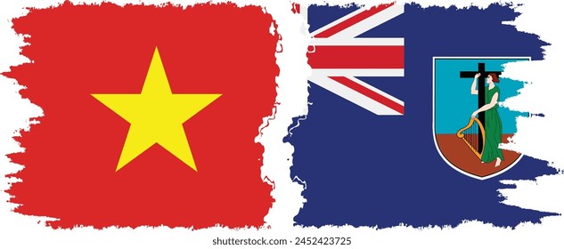 Montserrat and Vietnam grunge flags connection, vector