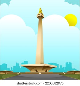 Monumen nasional Jakarta or Monas is icon of Jakarta city Indonesia, monas vector stock illustration