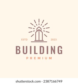 construcción de monumentos puerta líneas de estilo simple gesto de sol diseño de logotipo mínimo ilustración de icono vectorial