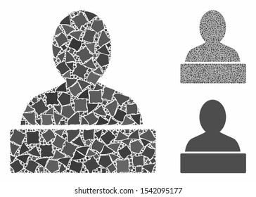 Monument composition of abrupt parts in different sizes and color tinges, based on monument icon. Vector unequal elements are organized into composition. Monument icons collage with dotted pattern.