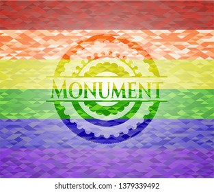Monument emblem on mosaic background with the colors of the LGBT flag