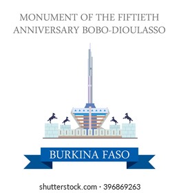 Monument of Fiftieth Anniversary Bobo-Dioulasso in Burkina Faso. Flat cartoon style historic sight showplace attraction web site vector illustration. World countries cities travel Africa collection.