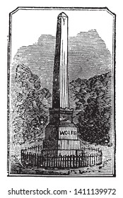 Monument to Generals James Wolfe, a british Army Officer, and Louis-Joseph de Montcalm,a French soldier,vintage line drawing or engraving illustration.