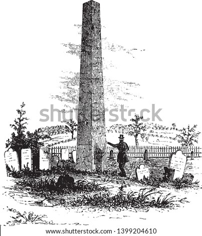 Monument of Governor Nicholas Cooke in Rhode Island,vintage line drawing or engraving illustration.