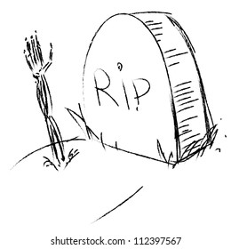 Monument and hand on the grave. Hand drawing sketch vector illustration