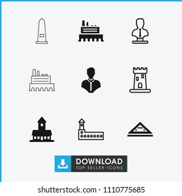 Monument icon. collection of 9 monument filled and outline icons such as castle, bust. editable monument icons for web and mobile.