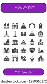  monument icon set. 25 filled monument icons. Simple modern icons about  - Fortress, Notre dame, Pyramid, Stari most, Big ben, Hallgrimskirkja, Monas, Castle, Belem tower, Pantheon