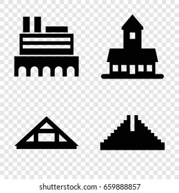 Monument icons set. set of 4 monument filled icons such as castle, chichen itza